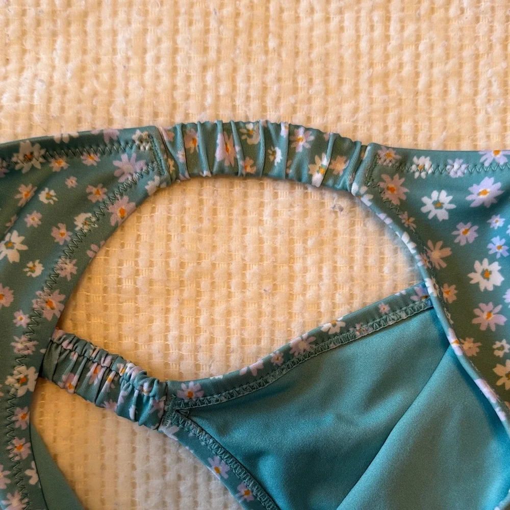 Aeropostale Teal Blue Flower Print Cheeky Bikini Bottom Size XS - Picture 3 of 6